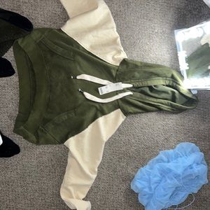 Urban Outfitters Army Green and Cream cropped hoodie